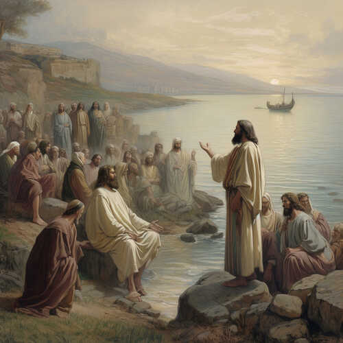 Bible Art - Jesus preaching by the Sea of Galilee