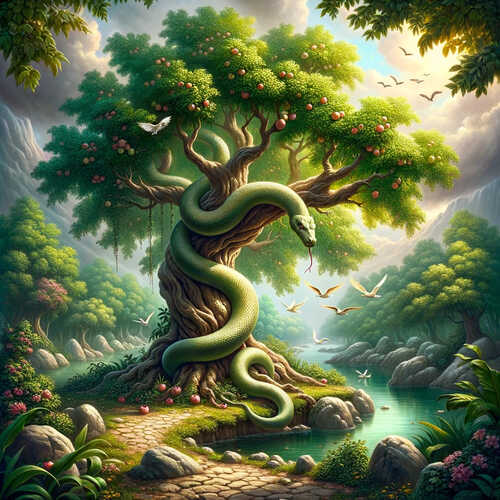 Bible Art - The Serpent in the Garden of Eden