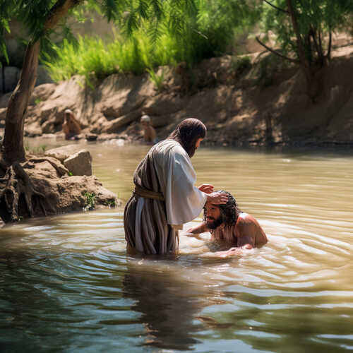 Jesus baptised by John